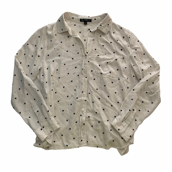 Velvet Heart Tops - White Heart Print Button Down Blouse